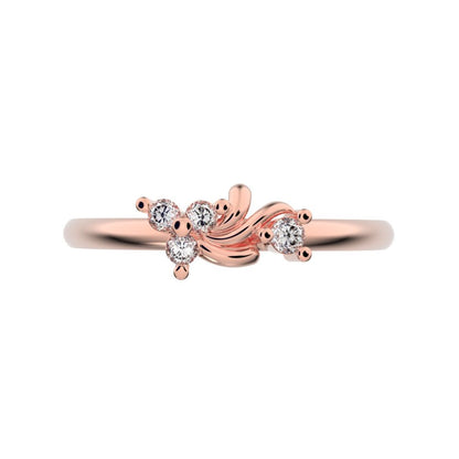 0.06 ct Round Cut Moissanite dainty Minimalist 3 stone eye cluster floral Abstract 14K / 18K Solid Rose Gold everyday ring