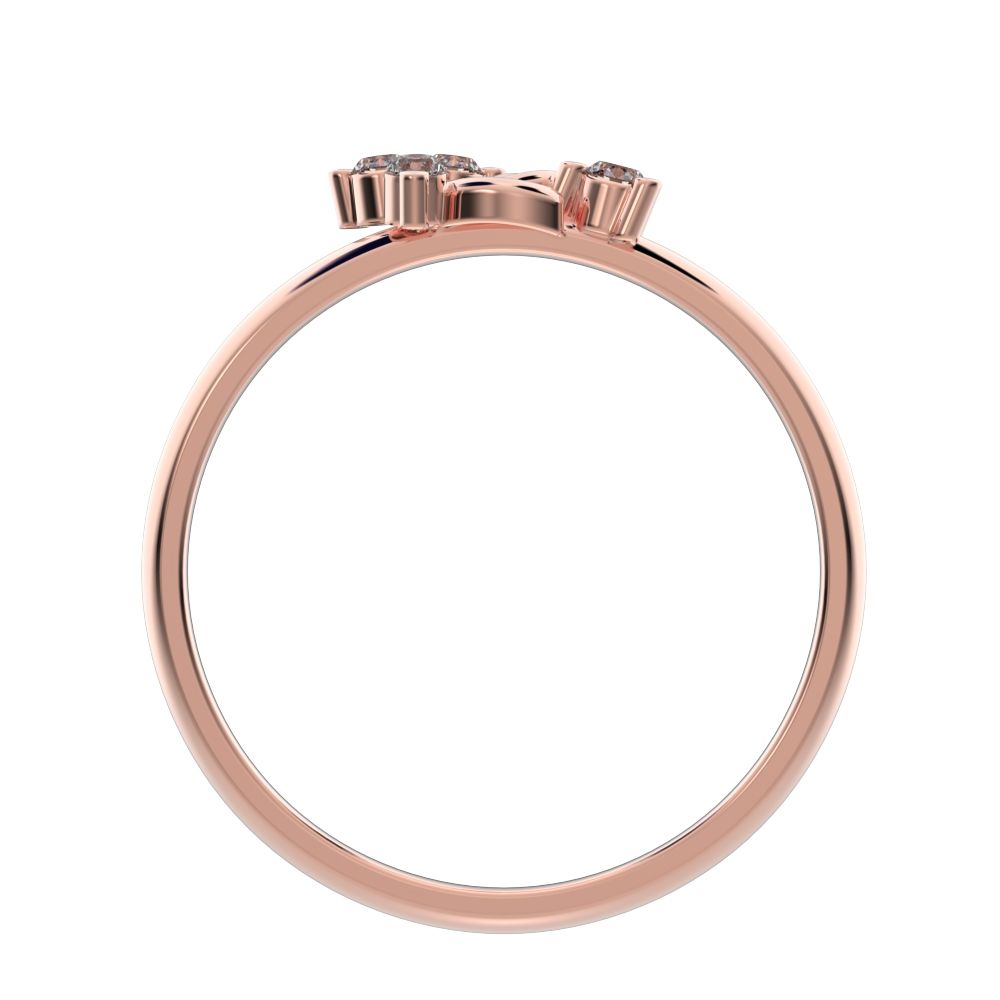0.06 ct Round Cut Moissanite dainty Minimalist 3 stone eye cluster floral Abstract 14K / 18K Solid Rose Gold everyday ring