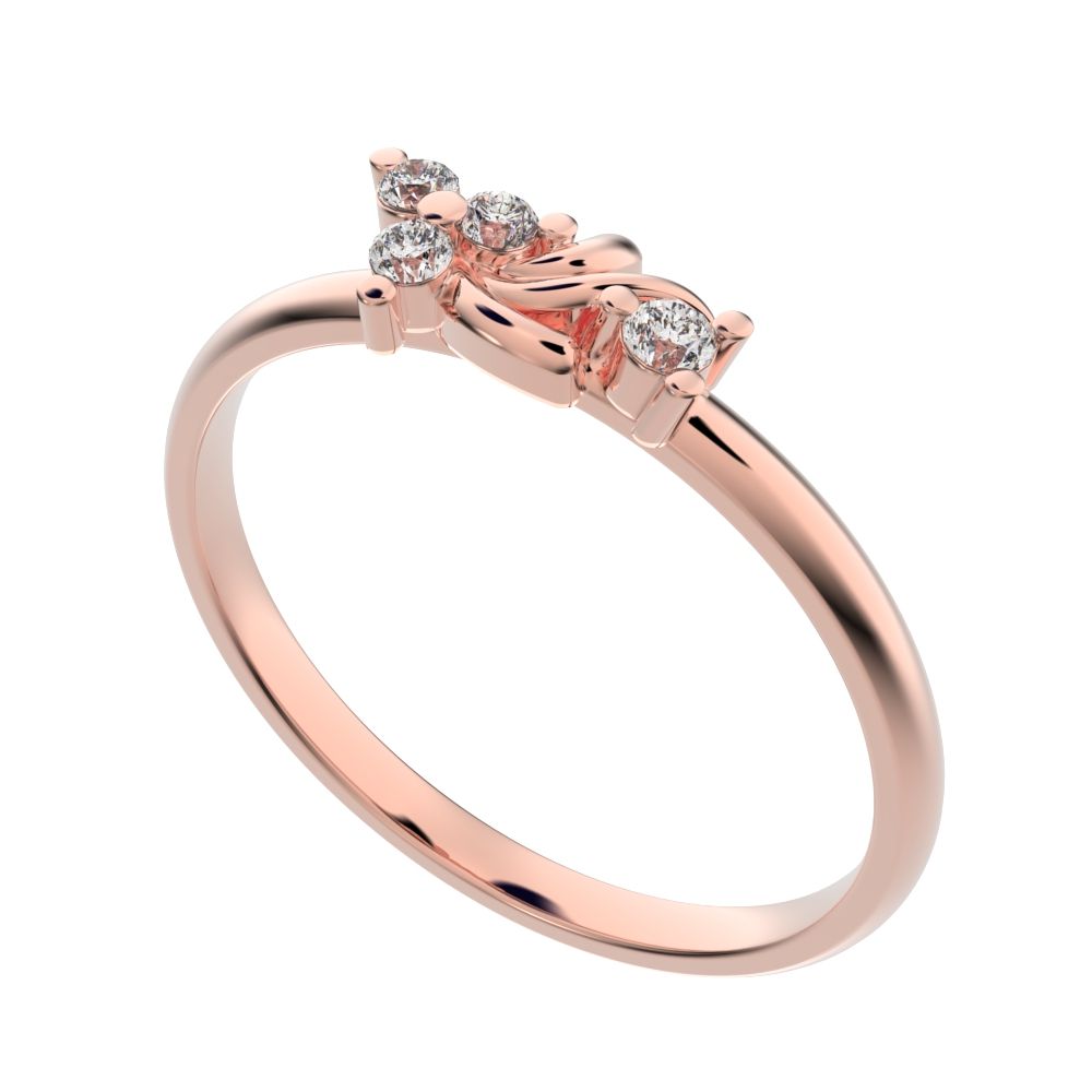 0.06 ct Round Cut Simulated Clear Diamond dainty Minimalist 3 stone eye cluster floral Abstract 14K / 18K Solid Rose Gold everyday ring