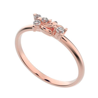 0.06 ct Round Cut Simulated Clear Diamond dainty Minimalist 3 stone eye cluster floral Abstract 14K / 18K Solid Rose Gold everyday ring