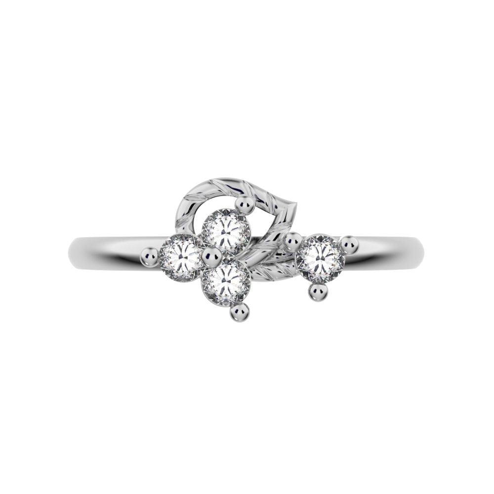 0.12 ct Round Cut Simulated Clear Diamond dainty Minimalist 3 stone eye cluster floral Abstract 14K / 18K Solid White Gold everyday ring