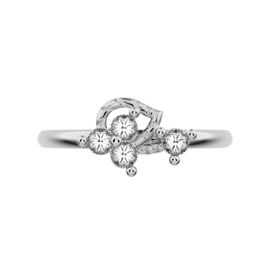 0.12 ct Round Cut Moissanite dainty Minimalist 3 stone eye cluster floral Abstract 14K / 18K Solid White Gold everyday ring