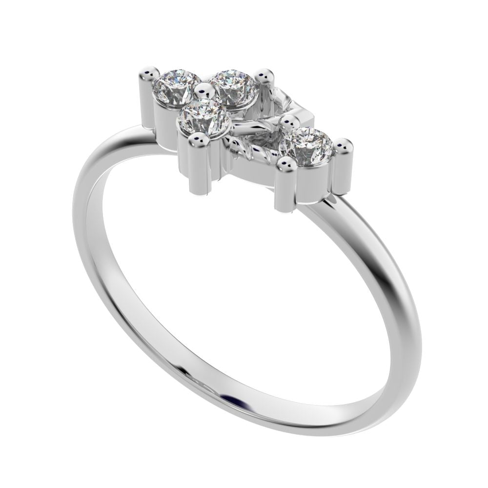0.12 ct Round Cut Simulated Clear Diamond dainty Minimalist 3 stone eye cluster floral Abstract 14K / 18K Solid White Gold everyday ring