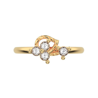 0.12 ct Round Cut Moissanite dainty Minimalist 3 stone eye cluster floral Abstract 14K / 18K Solid Yellow Gold everyday ring