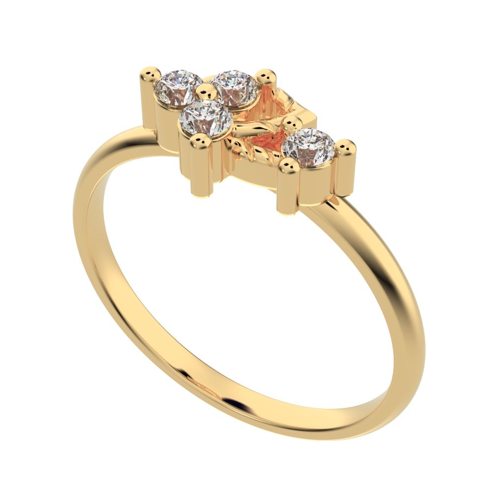 0.12 ct Round Cut Moissanite dainty Minimalist 3 stone eye cluster floral Abstract 14K / 18K Solid Yellow Gold everyday ring