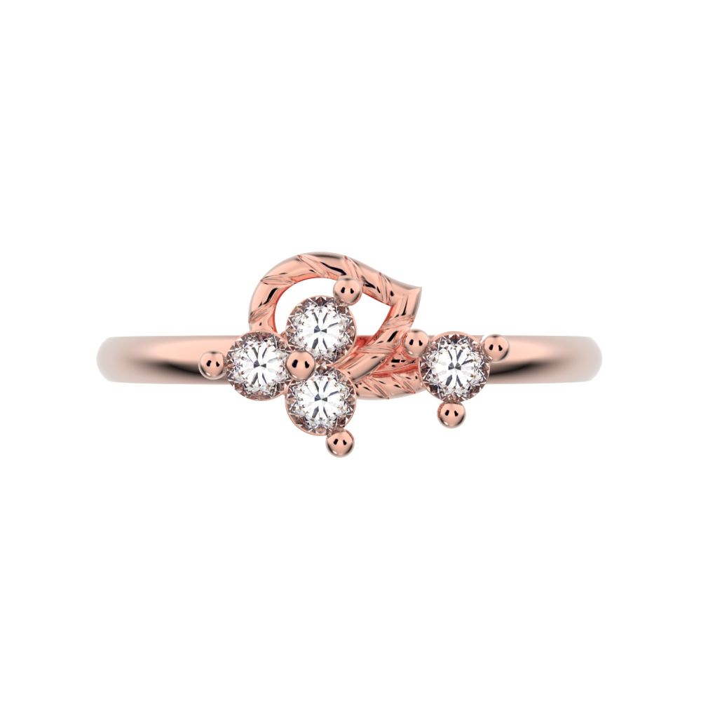 0.12 ct Round Cut Simulated Clear Diamond dainty Minimalist 3 stone eye cluster floral Abstract 14K / 18K Solid Rose Gold everyday ring