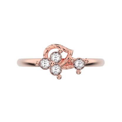 0.12 ct Round Cut Simulated Clear Diamond dainty Minimalist 3 stone eye cluster floral Abstract 14K / 18K Solid Rose Gold everyday ring