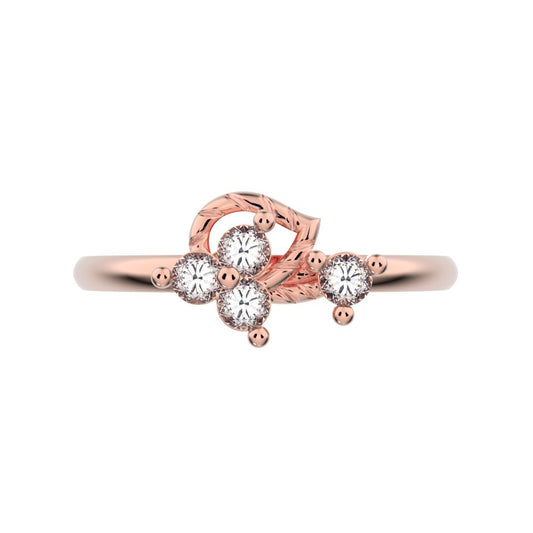 0.12 ct Round Cut Moissanite dainty Minimalist 3 stone eye cluster floral Abstract 14K / 18K Solid Rose Gold everyday ring