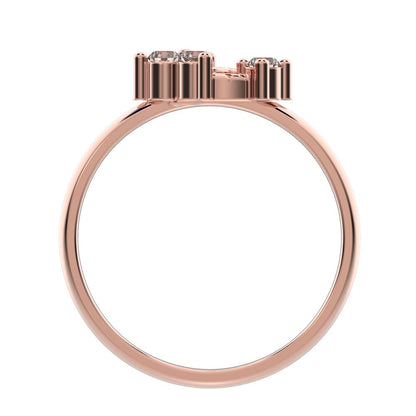0.12 ct Round Cut Simulated Clear Diamond dainty Minimalist 3 stone eye cluster floral Abstract 14K / 18K Solid Rose Gold everyday ring