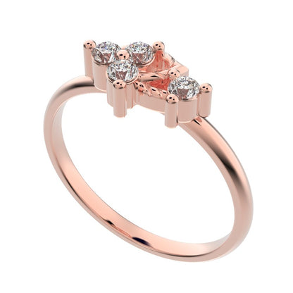 0.12 ct Round Cut Moissanite dainty Minimalist 3 stone eye cluster floral Abstract 14K / 18K Solid Rose Gold everyday ring