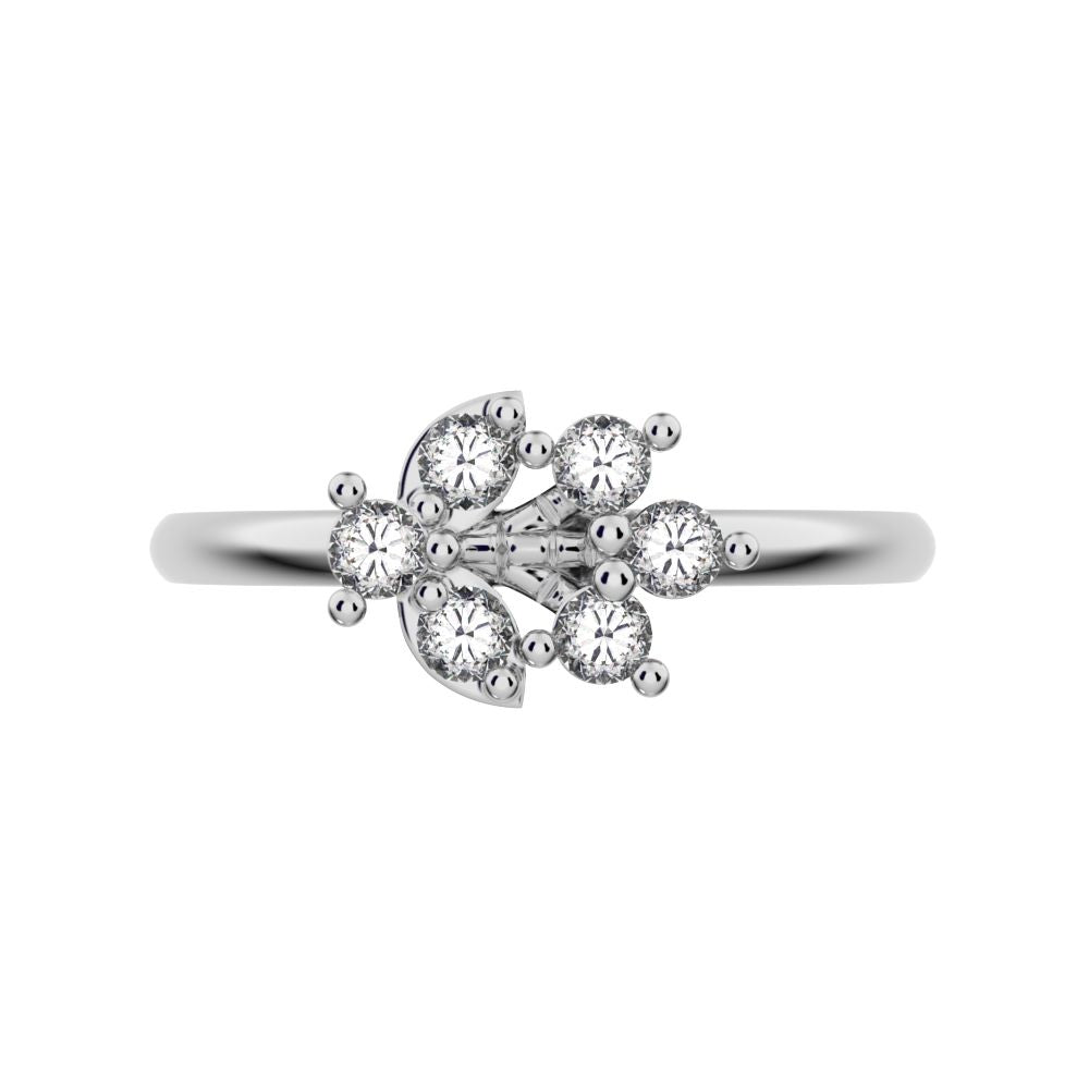 0.12 ct Round Cut Simulated Clear Diamond dainty Minimalist eye cluster floral Abstract light 14K / 18K Solid White Gold everyday ring