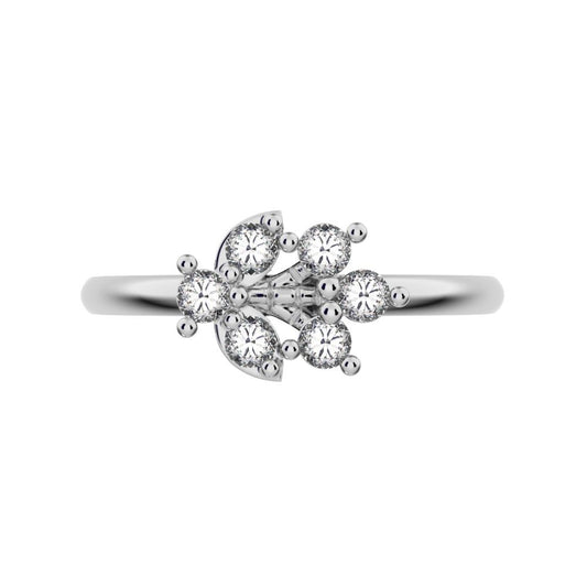 0.12 ct Round Cut Simulated Clear Diamond dainty Minimalist eye cluster floral Abstract light 14K / 18K Solid White Gold everyday ring