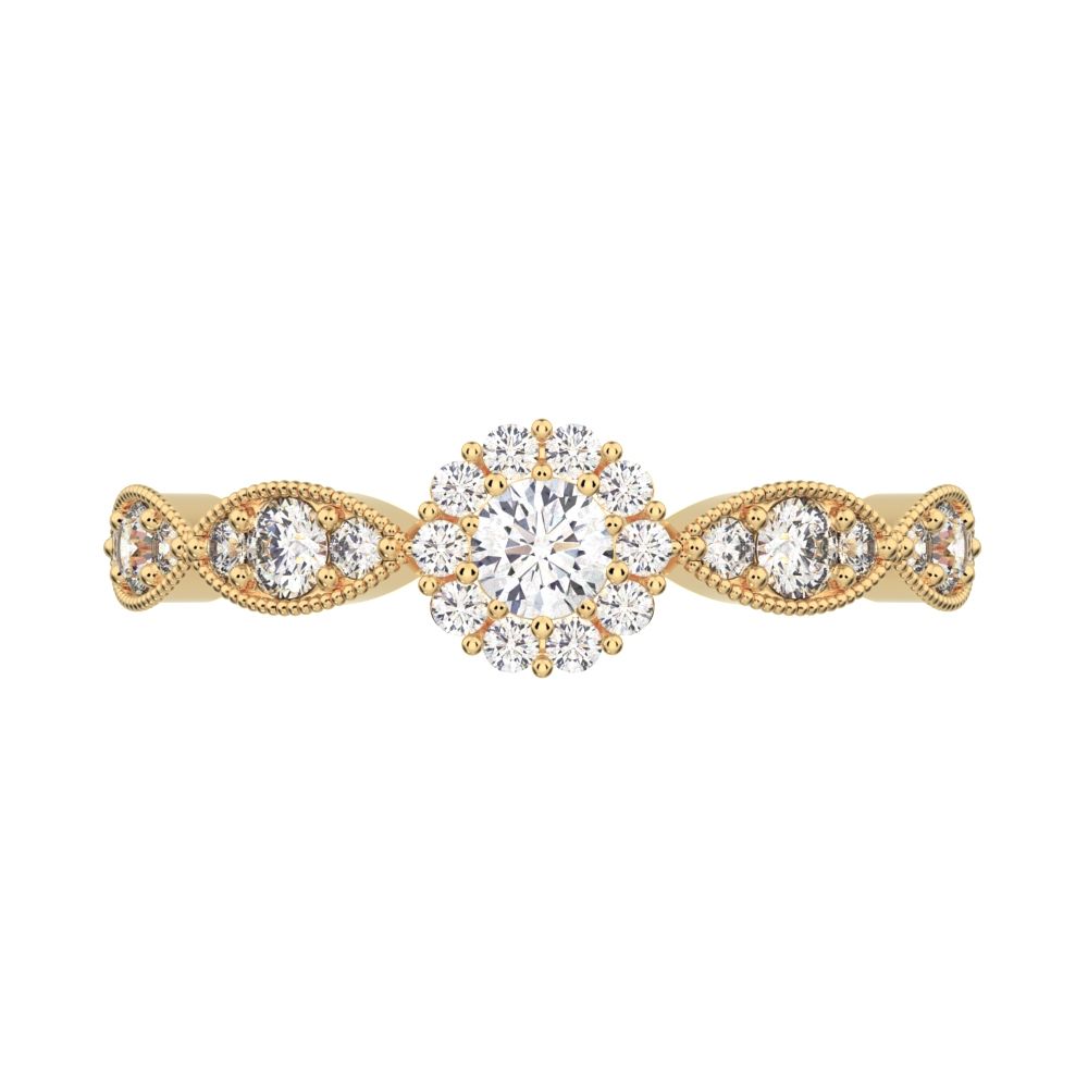 0.45 ct Round Cut Simulated Clear Diamond dainty Minimalist halo eye thing light 14K / 18K Solid Yellow Gold everyday ring