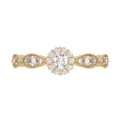 0.45 ct Round Cut Simulated Clear Diamond dainty Minimalist halo eye thing light 14K / 18K Solid Yellow Gold everyday ring