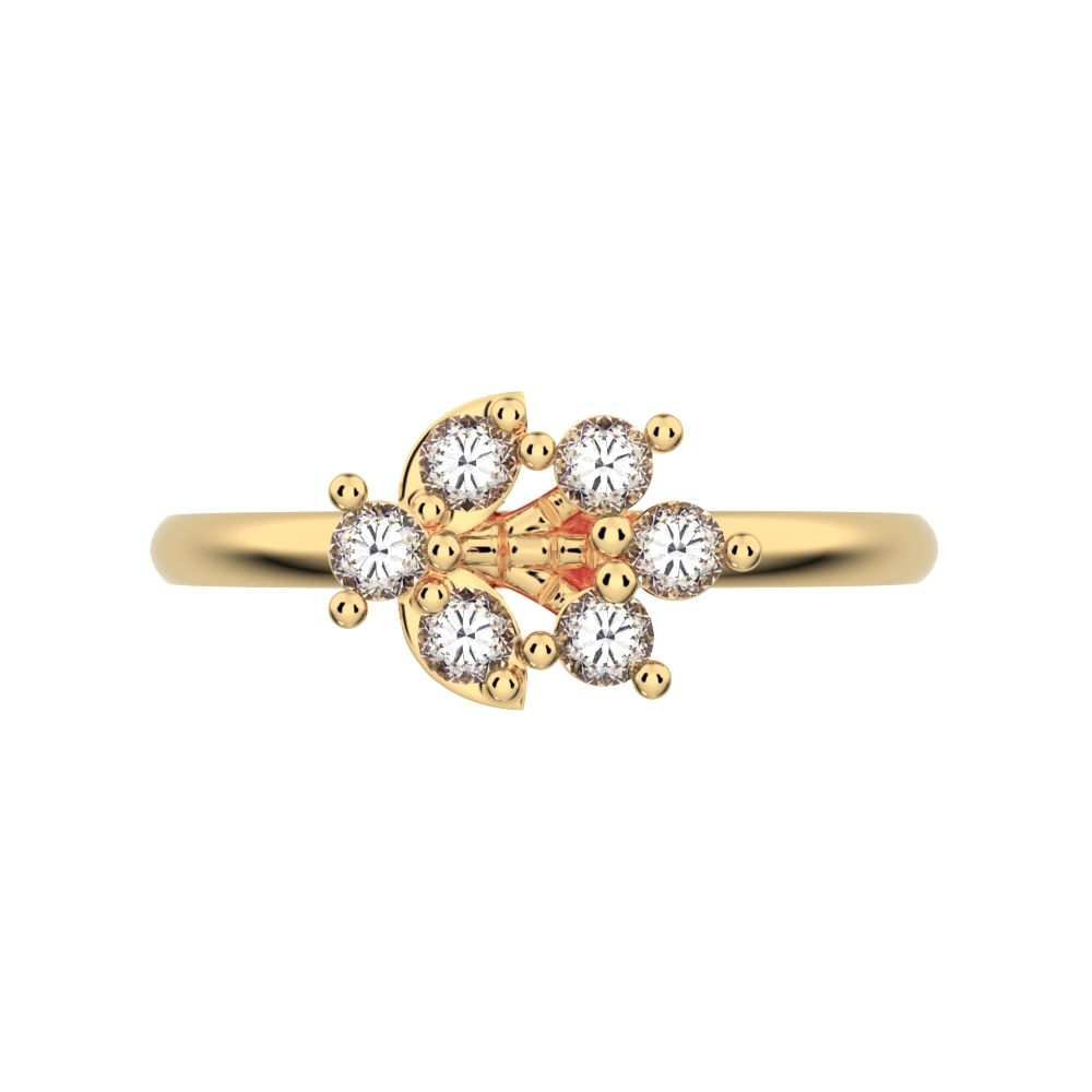 0.12 ct Round Cut Simulated Clear Diamond dainty Minimalist eye cluster floral Abstract light 14K / 18K Solid Yellow Gold everyday ring