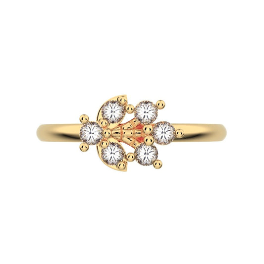 0.12 ct Round Cut Moissanite dainty Minimalist eye cluster floral Abstract light 14K / 18K Solid Yellow Gold everyday ring