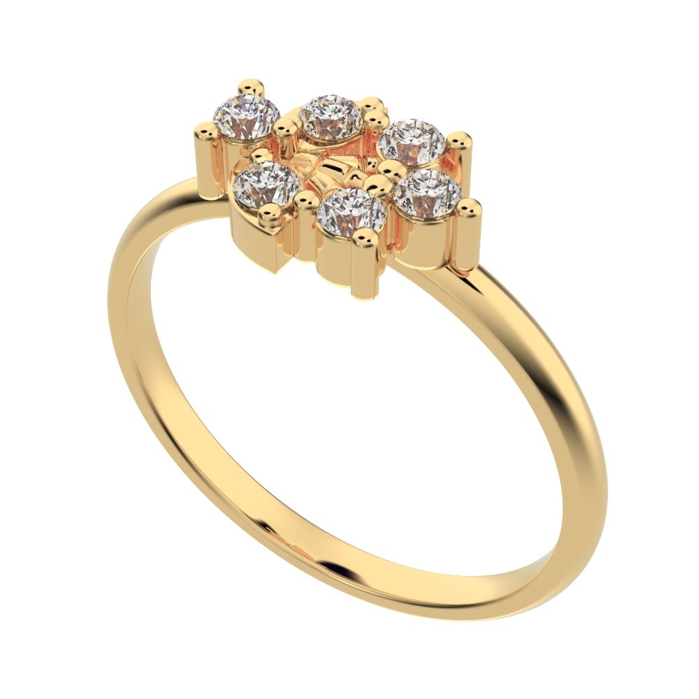 0.12 ct Round Cut Moissanite dainty Minimalist eye cluster floral Abstract light 14K / 18K Solid Yellow Gold everyday ring