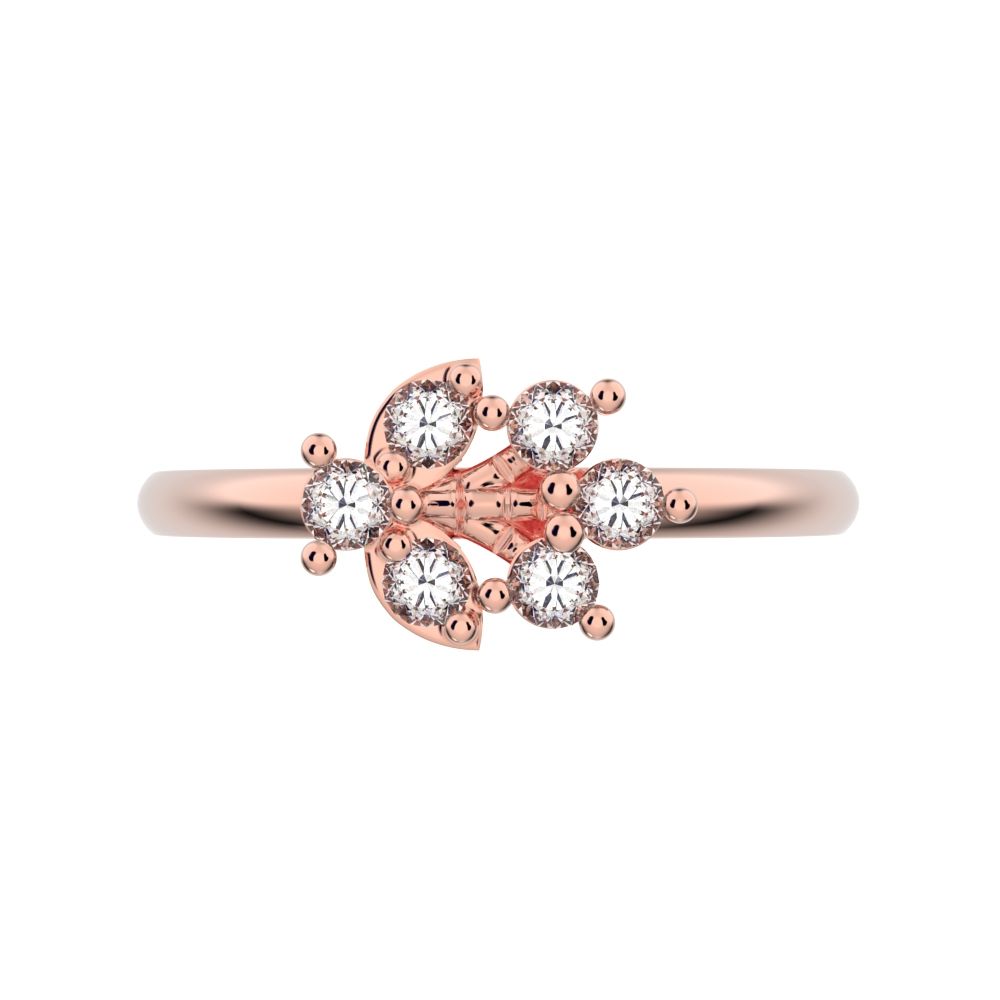 0.12 ct Round Cut Moissanite dainty Minimalist eye cluster floral Abstract light 14K / 18K Solid Rose Gold everyday ring