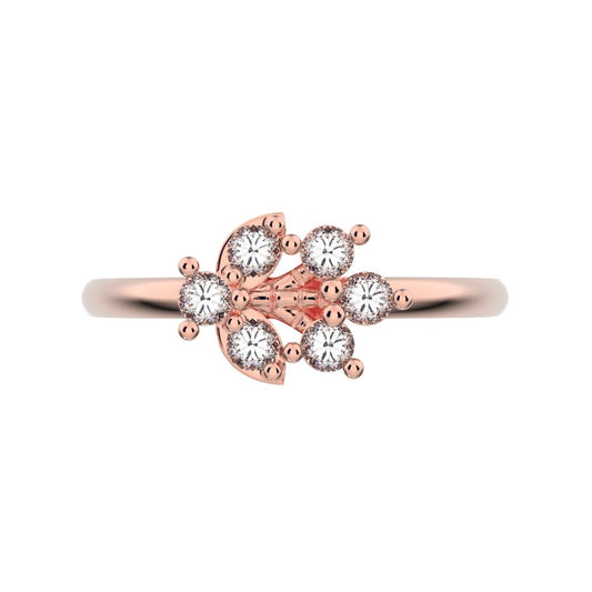 0.12 ct Round Cut Moissanite dainty Minimalist eye cluster floral Abstract light 14K / 18K Solid Rose Gold everyday ring