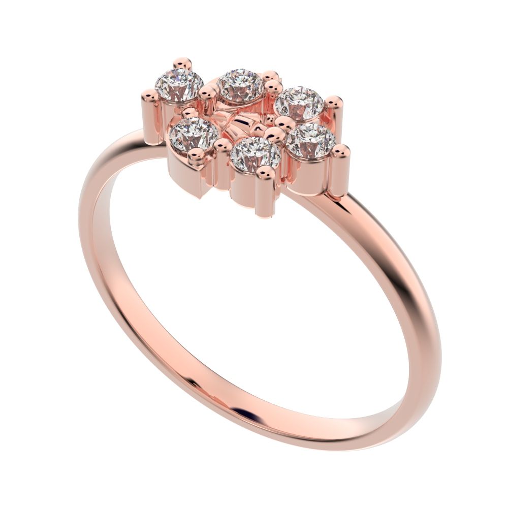 0.12 ct Round Cut Moissanite dainty Minimalist eye cluster floral Abstract light 14K / 18K Solid Rose Gold everyday ring