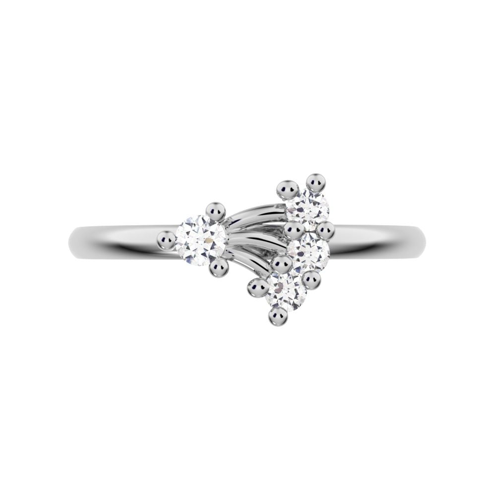 0.12 ct Round Cut Moissanite dainty Minimalist eye cluster floral Abstract light 14K / 18K Solid White Gold everyday ring