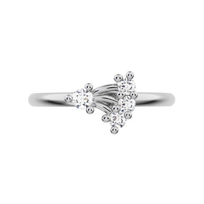 0.12 ct Round Cut Moissanite dainty Minimalist eye cluster floral Abstract light 14K / 18K Solid White Gold everyday ring