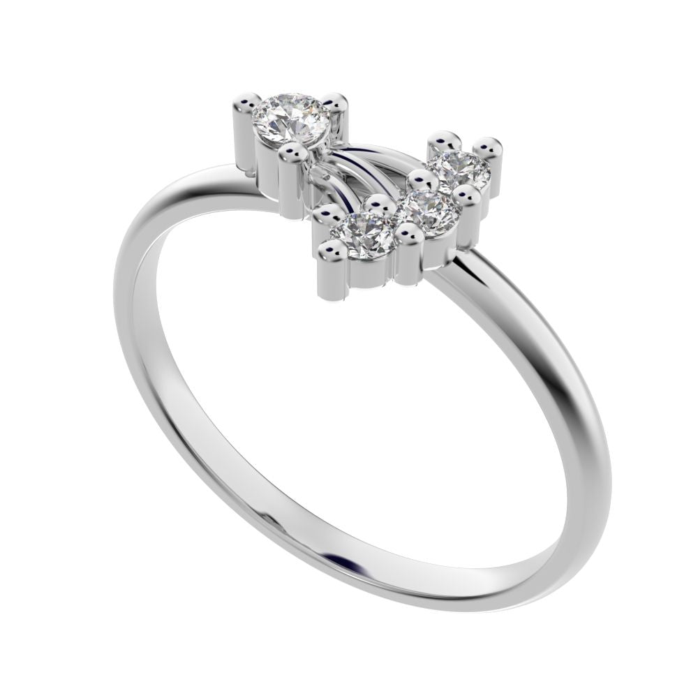 0.12 ct Round Cut Moissanite dainty Minimalist eye cluster floral Abstract light 14K / 18K Solid White Gold everyday ring
