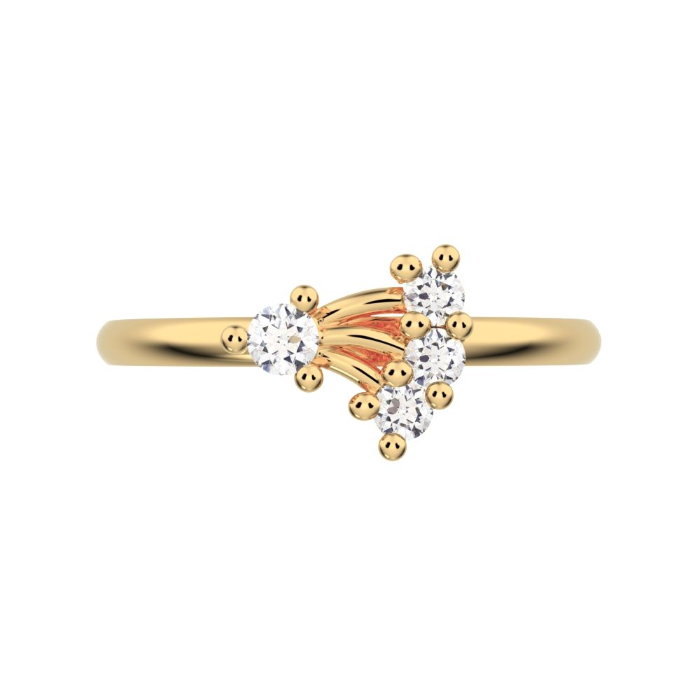 0.12 ct Round Cut Simulated Clear Diamond dainty Minimalist eye cluster floral Abstract light 14K / 18K Solid Yellow Gold everyday ring