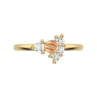 0.12 ct Round Cut Moissanite dainty Minimalist eye cluster floral Abstract light 14K / 18K Solid Yellow Gold everyday ring