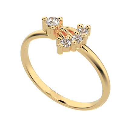 0.12 ct Round Cut Simulated Clear Diamond dainty Minimalist eye cluster floral Abstract light 14K / 18K Solid Yellow Gold everyday ring