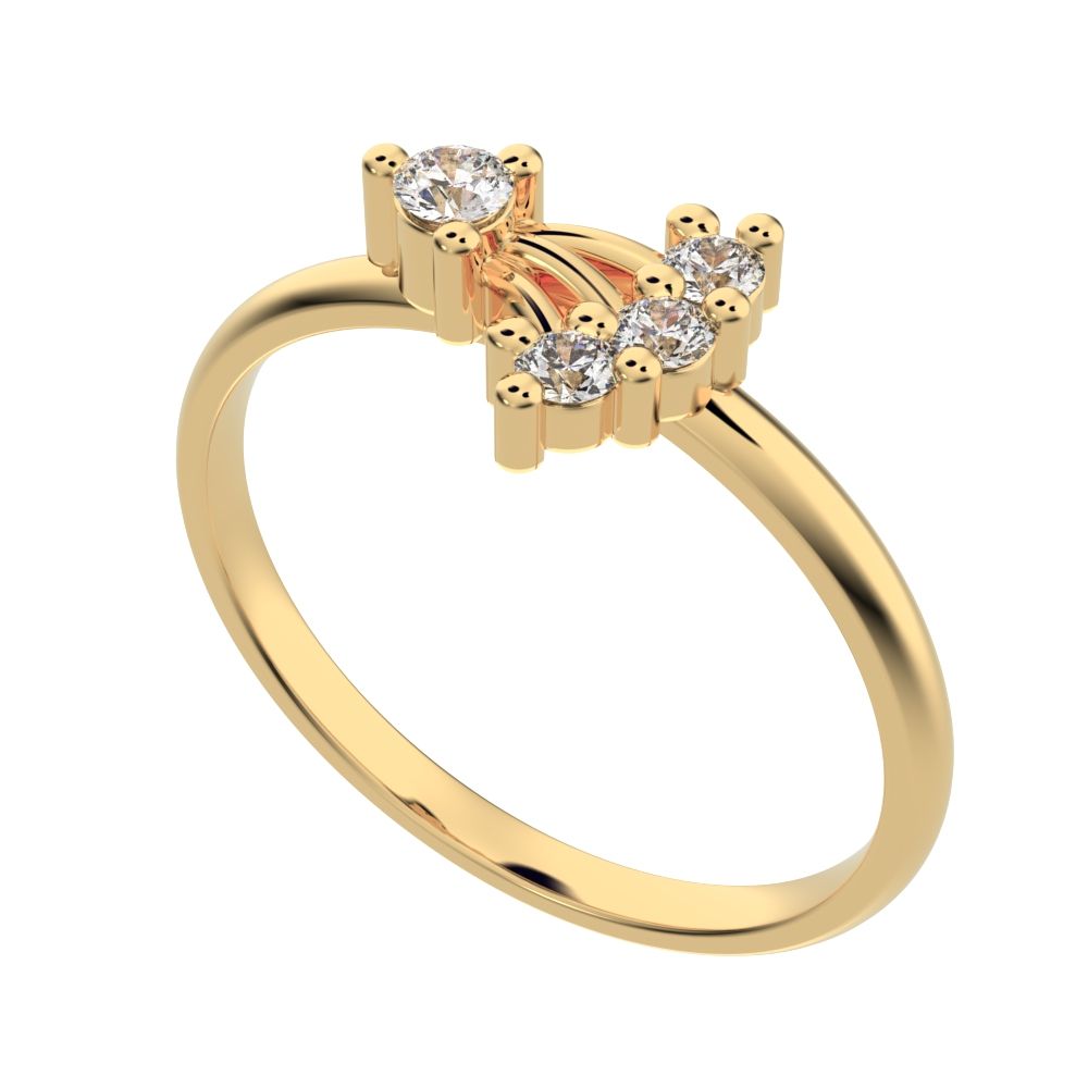 0.12 ct Round Cut Moissanite dainty Minimalist eye cluster floral Abstract light 14K / 18K Solid Yellow Gold everyday ring