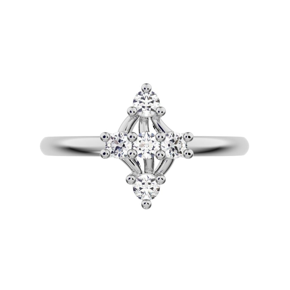 0.15 ct Round Cut Simulated Clear Diamond dainty Minimalist marquise cluster floral Abstract halo 14K / 18K Solid White Gold everyday ring