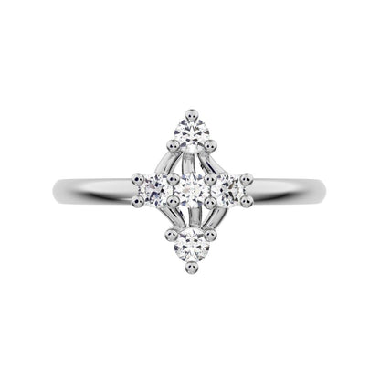 0.15 ct Round Cut Simulated Clear Diamond dainty Minimalist marquise cluster floral Abstract halo 14K / 18K Solid White Gold everyday ring