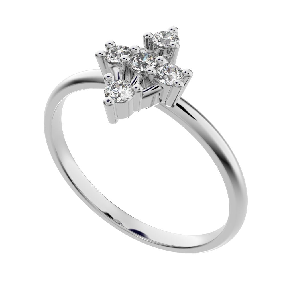 0.15 ct Round Cut Moissanite dainty Minimalist marquise cluster floral Abstract light halo 14K / 18K Solid White Gold everyday ring