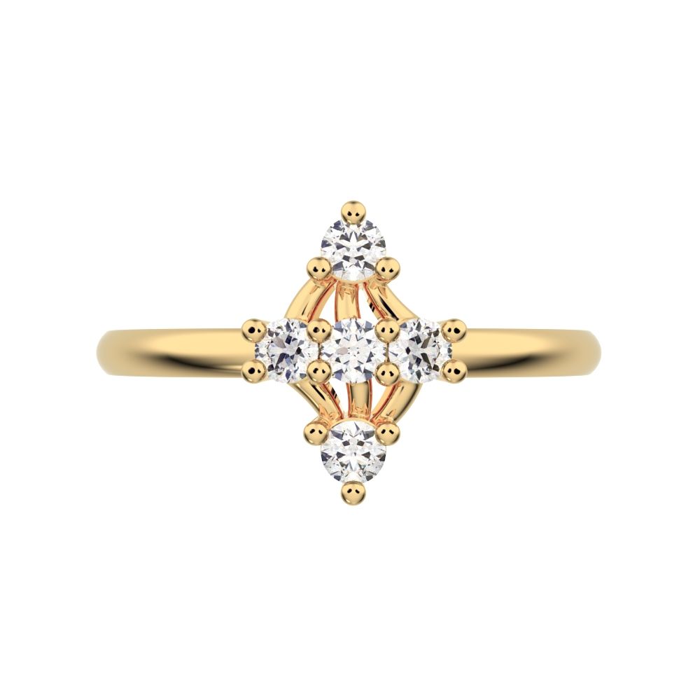 0.15 ct Round Cut Simulated Clear Diamond dainty Minimalist marquise cluster floral Abstract halo 14K / 18K Solid Yellow Gold everyday ring