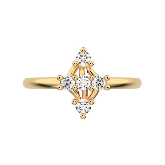 0.15 ct Round Cut Simulated Clear Diamond dainty Minimalist marquise cluster floral Abstract halo 14K / 18K Solid Yellow Gold everyday ring
