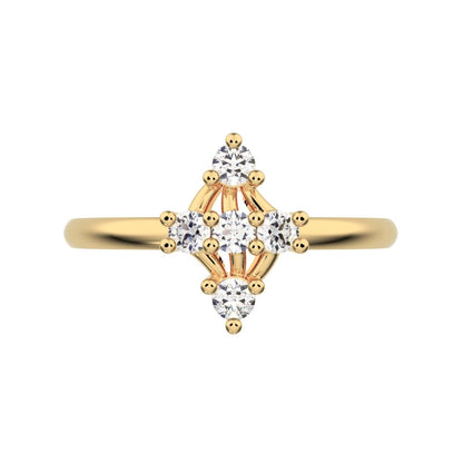 0.15 ct Round Cut Moissanite dainty Minimalist marquise cluster floral Abstract light halo 14K / 18K Solid Yellow Gold everyday ring