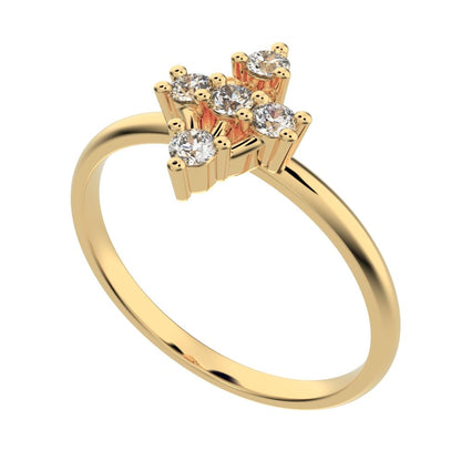 0.15 ct Round Cut Simulated Clear Diamond dainty Minimalist marquise cluster floral Abstract halo 14K / 18K Solid Yellow Gold everyday ring