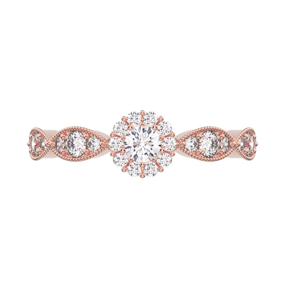 0.45 ct Round Cut Simulated Clear Diamond dainty Minimalist halo eye thing light 14K / 18K Solid Rose Gold everyday ring