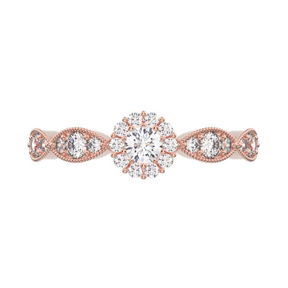 0.45 ct Round Cut Simulated Clear Diamond dainty Minimalist halo eye thing light 14K / 18K Solid Rose Gold everyday ring