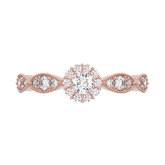 0.45 ct Round Cut Simulated Clear Diamond dainty Minimalist halo eye thing light 14K / 18K Solid Rose Gold everyday ring