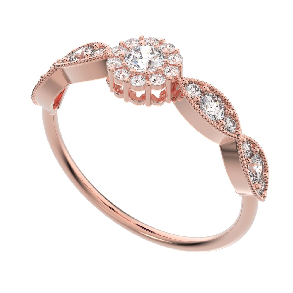 0.45 ct Round Cut Simulated Clear Diamond dainty Minimalist halo eye thing light 14K / 18K Solid Rose Gold everyday ring