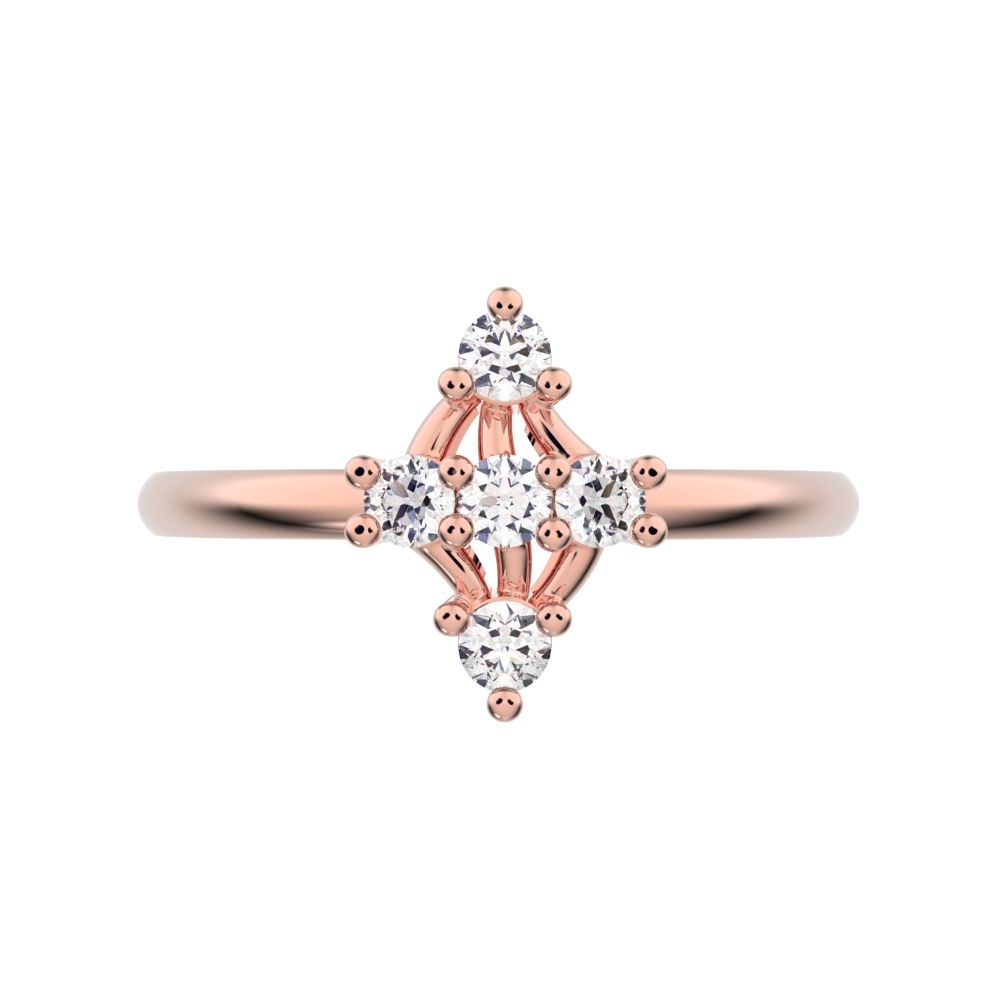 0.15 ct Round Cut Simulated Clear Diamond dainty Minimalist marquise cluster floral Abstract halo 14K / 18K Solid Rose Gold everyday ring
