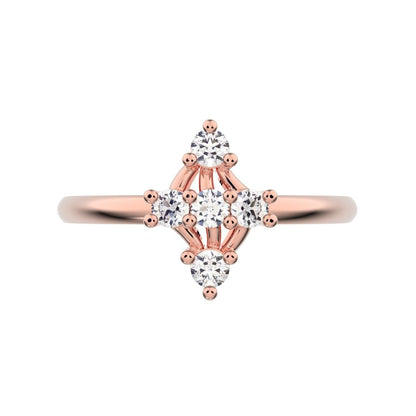 0.15 ct Round Cut Moissanite dainty Minimalist marquise cluster floral Abstract light halo 14K / 18K Solid Rose Gold everyday ring