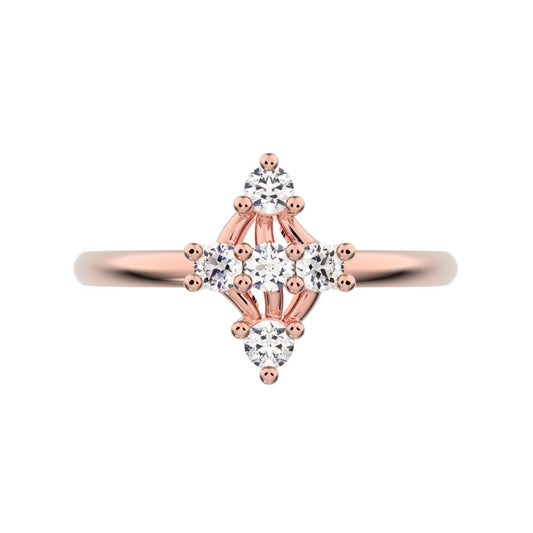 0.15 ct Round Cut Moissanite dainty Minimalist marquise cluster floral Abstract light halo 14K / 18K Solid Rose Gold everyday ring