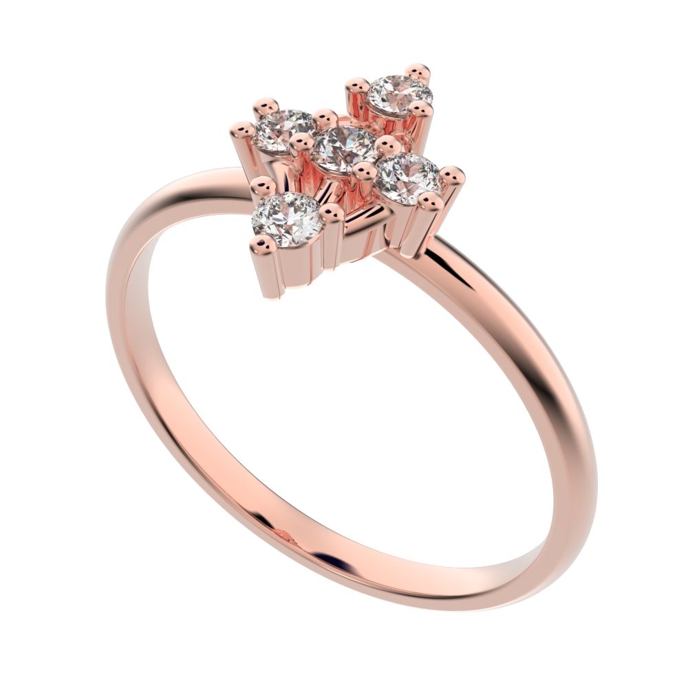 0.15 ct Round Cut Moissanite dainty Minimalist marquise cluster floral Abstract light halo 14K / 18K Solid Rose Gold everyday ring