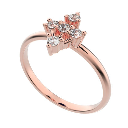 0.15 ct Round Cut Moissanite dainty Minimalist marquise cluster floral Abstract light halo 14K / 18K Solid Rose Gold everyday ring