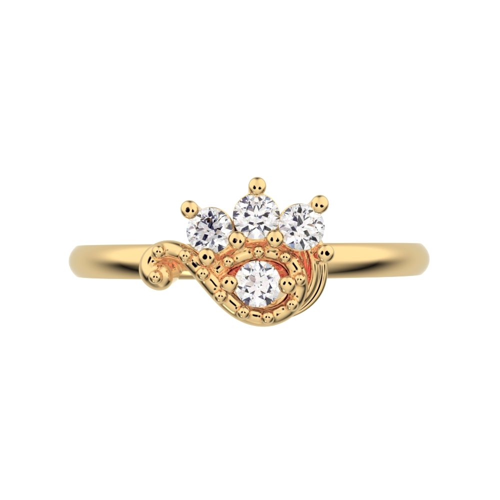0.12 ct Round Cut Moissanite dainty Minimalist eye cluster floral Abstract light 14K / 18K Solid Yellow Gold everyday ring