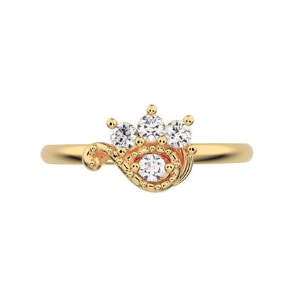 0.12 ct Round Cut Moissanite dainty Minimalist eye cluster floral Abstract light 14K / 18K Solid Yellow Gold everyday ring