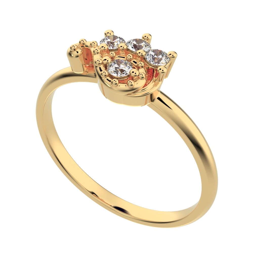 0.12 ct Round Cut Simulated Clear Diamond dainty Minimalist eye cluster floral Abstract light 14K / 18K Solid Yellow Gold everyday ring